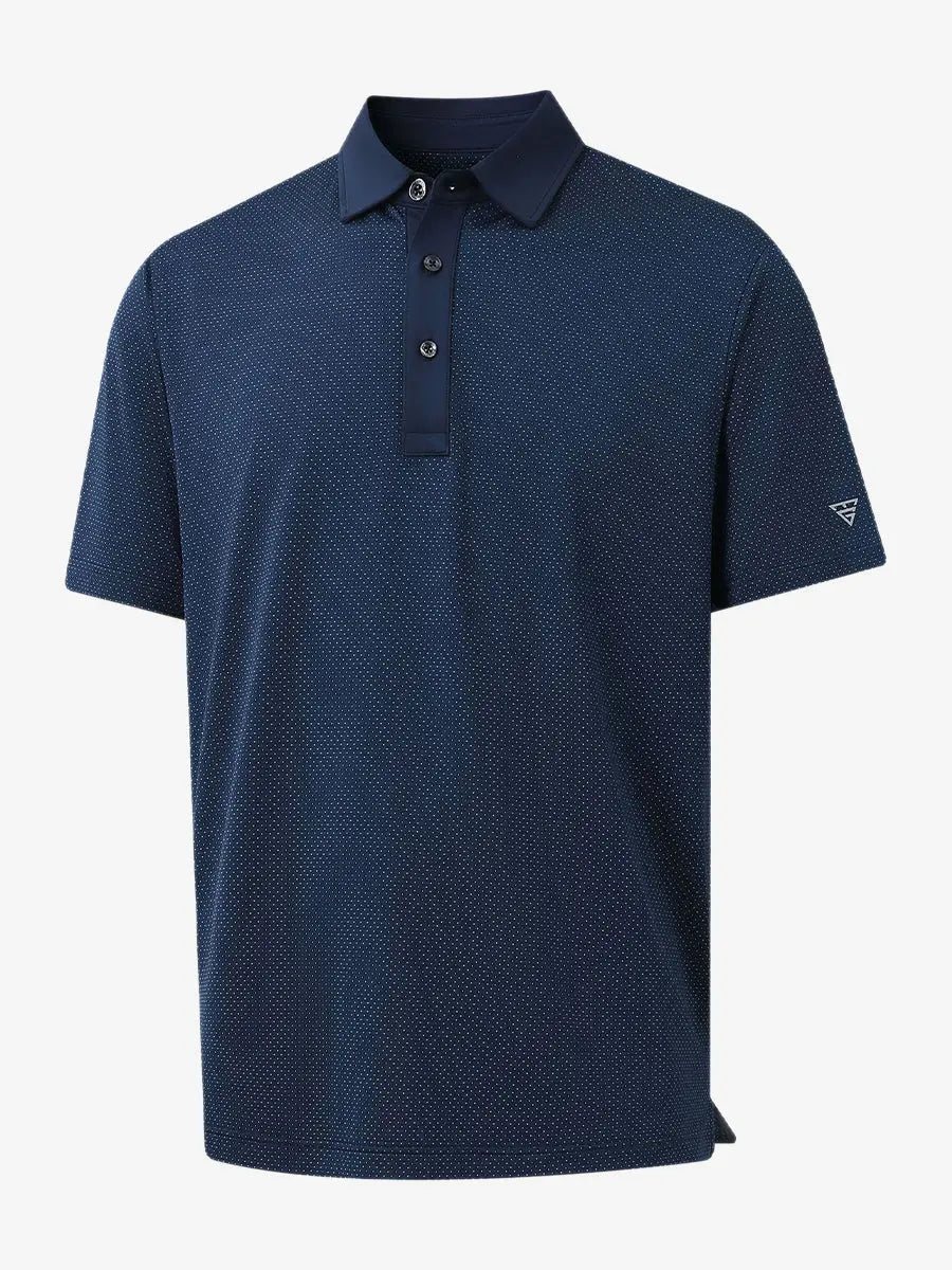 3D rendering of NAVY 4 Way Stretch Jacquard Polo highlighting fabric structure and stretch weave