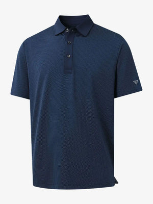 3D rendering of NAVY 4 Way Stretch Jacquard Polo highlighting fabric structure and stretch weave