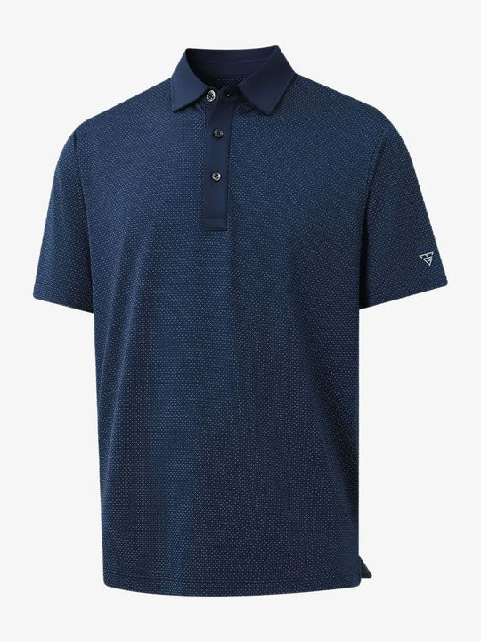 3D rendering of NAVY 4 Way Stretch Jacquard Polo highlighting fabric structure and stretch weave