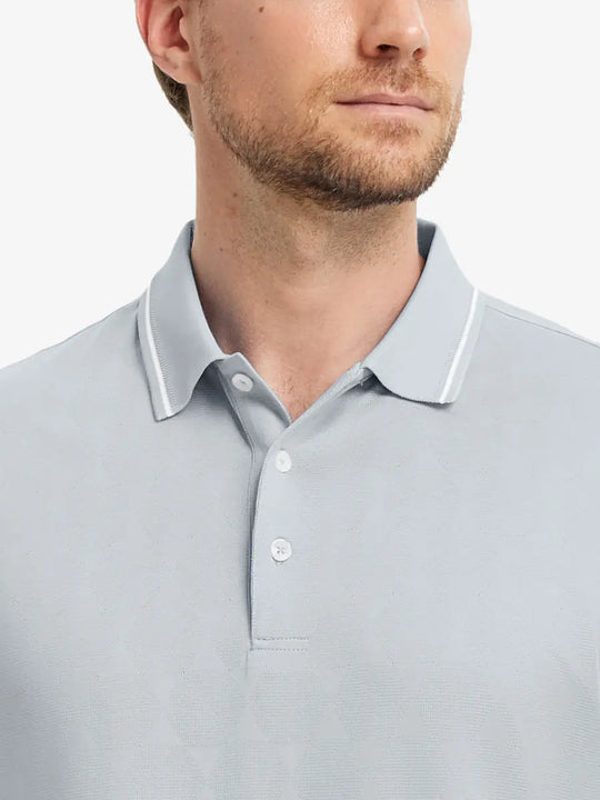Close-up front view (nose to chest) of Modern Texture Stylish Polo in LIGHT GREY.