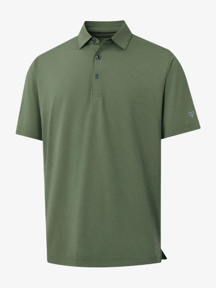 3D rendering of DARK GREEN 4 Way Stretch Jacquard Polo highlighting fabric structure and stretch weave