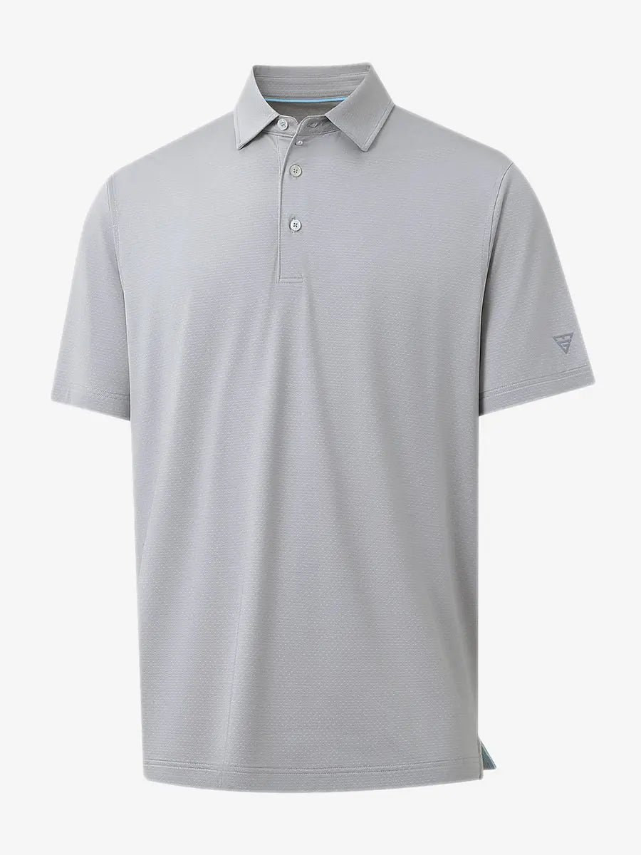 3D rendering of LIGHT GREY 4 Way Stretch Jacquard Polo highlighting fabric structure and stretch weave
