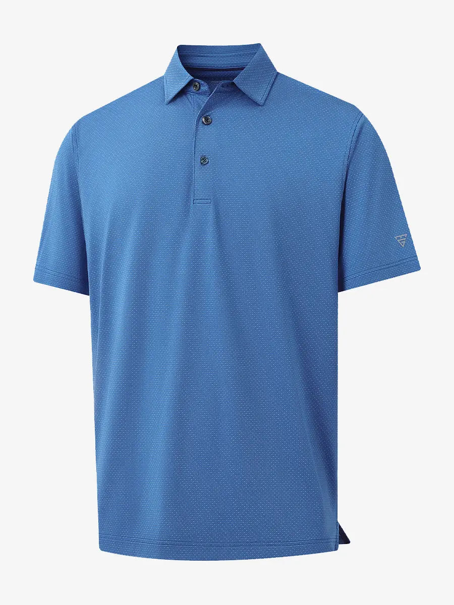 3D rendering of BLUE 4 Way Stretch Jacquard Polo highlighting fabric structure and stretch weave