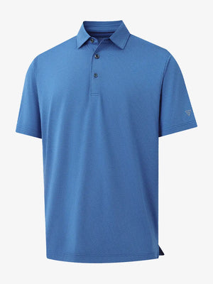 3D rendering of BLUE 4 Way Stretch Jacquard Polo highlighting fabric structure and stretch weave