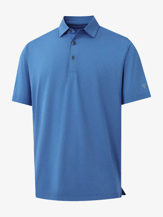 3D rendering of BLUE 4 Way Stretch Jacquard Polo highlighting fabric structure and stretch weave