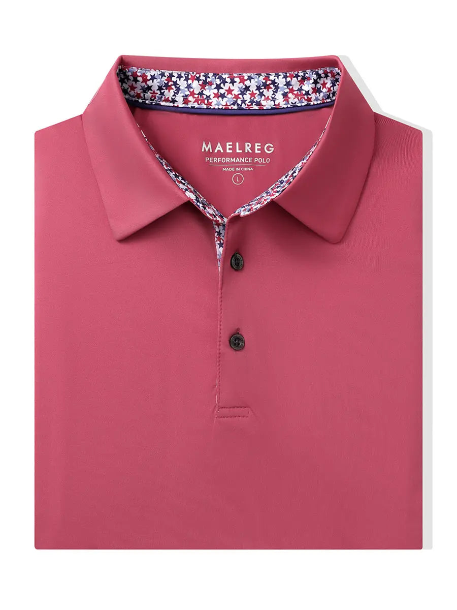 Folded Cranberry Everyday Classic Solid Polo neatly laid out for display