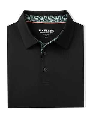 Folded Black Everyday Classic Solid Polo neatly laid out for display