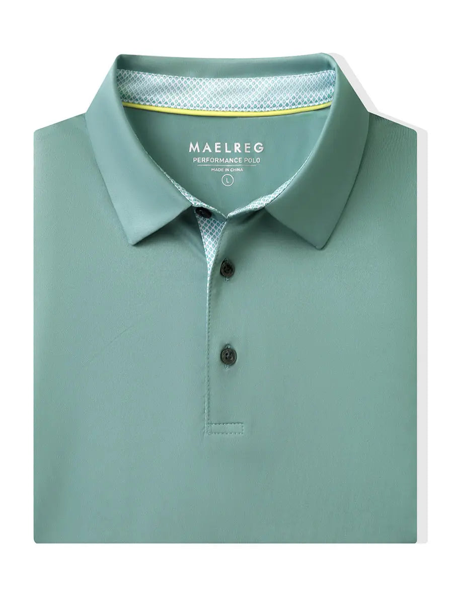 Folded Beryl Green Everyday Classic Solid Polo neatly laid out for display