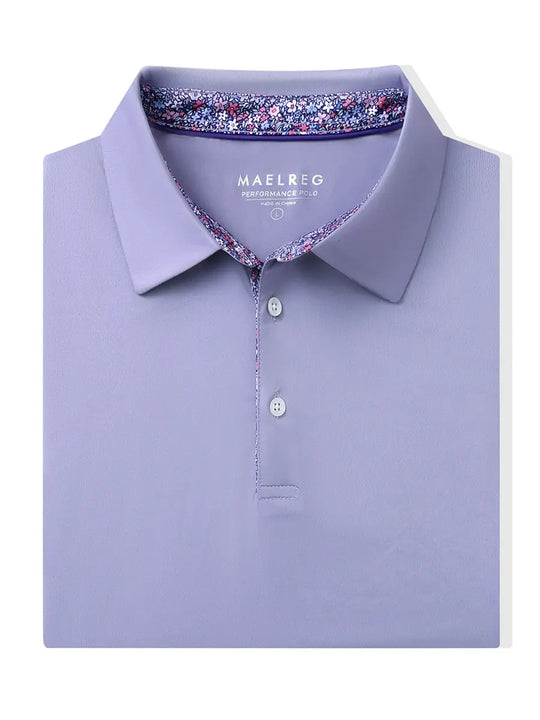 Folded Lavender Everyday Classic Solid Polo neatly laid out for display