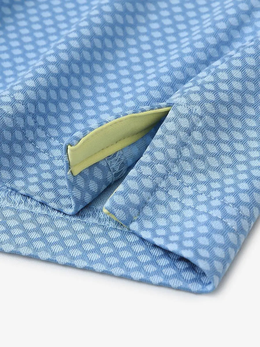 LIGHT BLUE Your Favorite Jacquard Polo close-up of shirt hem slit detail