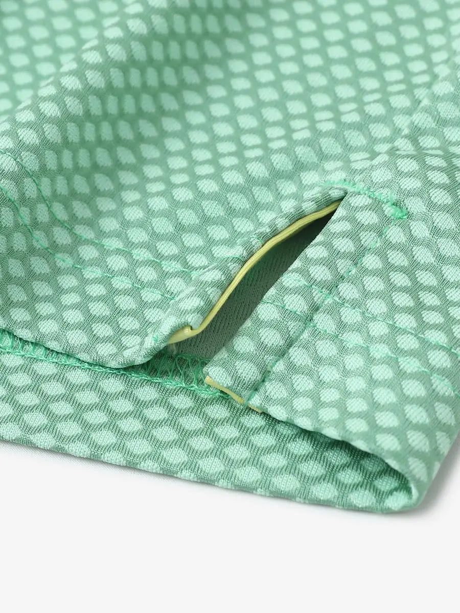 LIGHT GREEN Your Favorite Jacquard Polo close-up of shirt hem slit detail