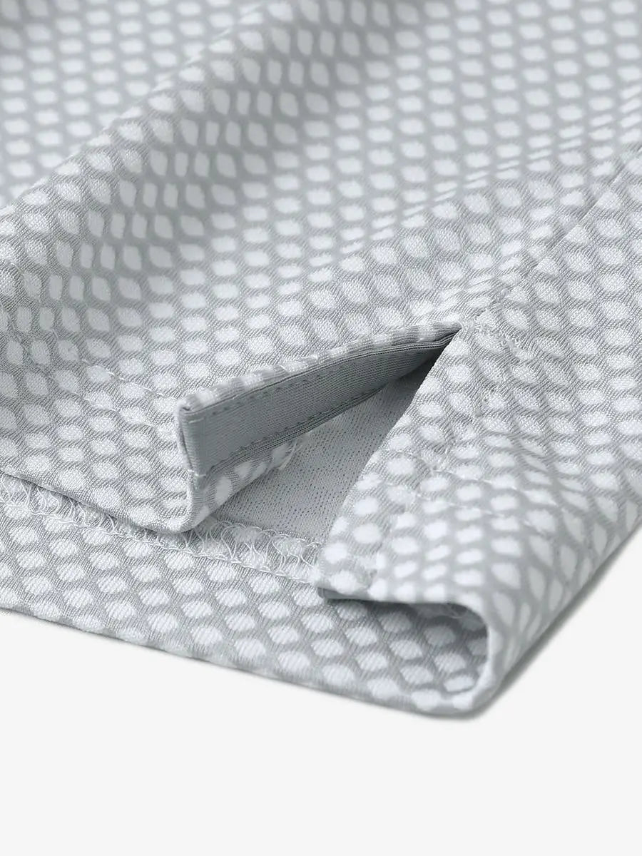 LIGHT GREY Your Favorite Jacquard Polo close-up of shirt hem slit detail