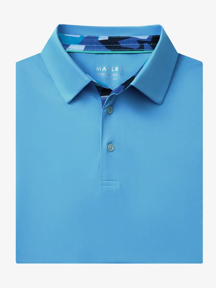 Folded Sky Blue Everyday Classic Solid Polo neatly laid out for display