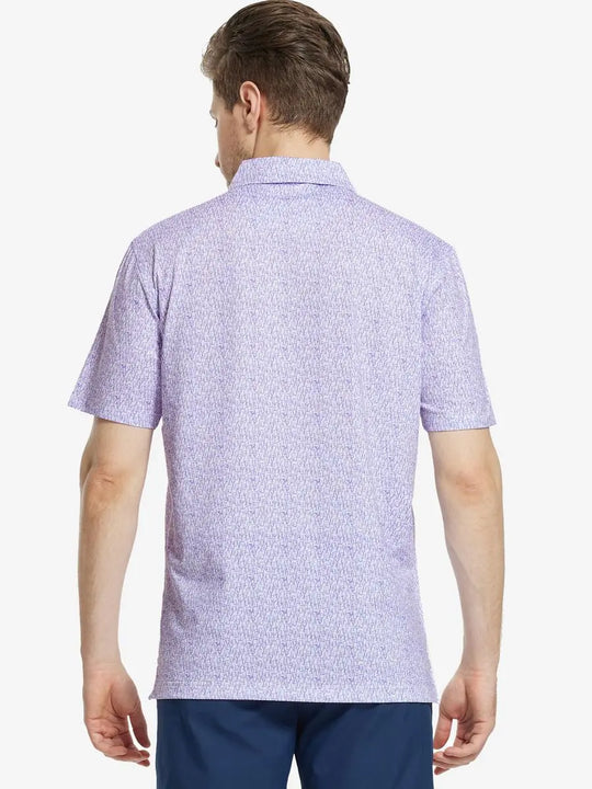 Back view of MAELREG Men's Performance Jersey Print Polo in Purple Wine Glass – athletic fit