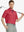 MAELREG Men's Performance Jersey Print Polo in Red Navy Flower – front half-body with golf pose