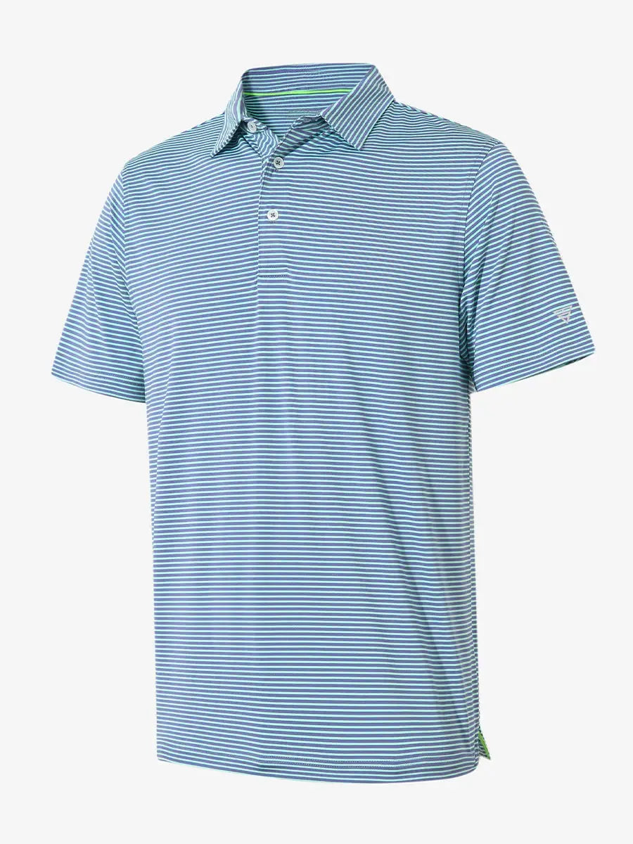3D visualization of Cooling Stripe Golf Shirt in GREEN ASH STRIPE, emphasizing stripe pattern and texture