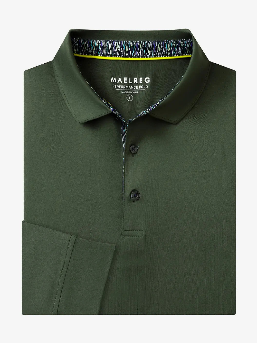 Folded view of OLIVE GREEN Long Sleeve Solid Jersey Polo showing fabric texture and neat folds