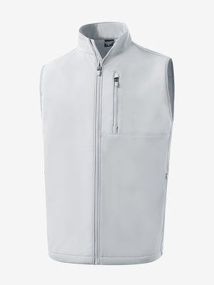 3D view of the sleeveless softshell fleece outdoor vests with 6 pockets in light gray