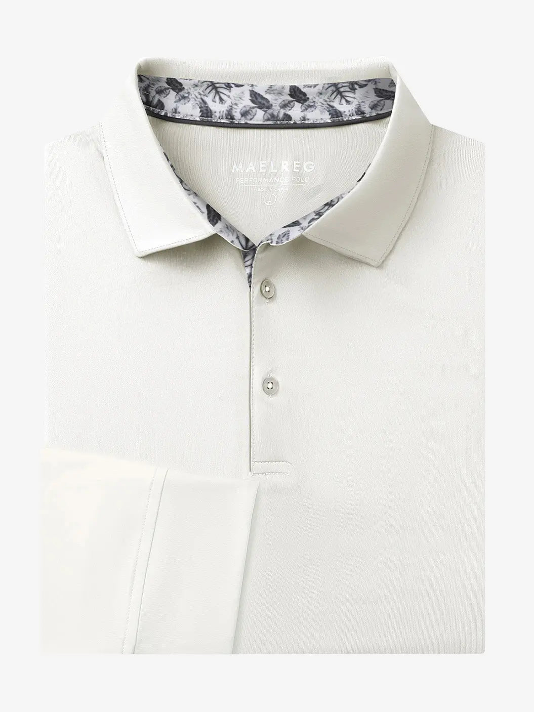 Folded view of CREAM Long Sleeve Solid Jersey Polo showing fabric texture and neat folds