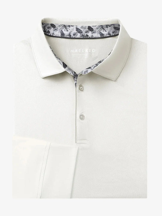 Folded view of CREAM Long Sleeve Solid Jersey Polo showing fabric texture and neat folds