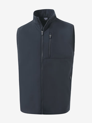 3D view of the sleeveless softshell fleece outdoor vests with 6 pockets in navy