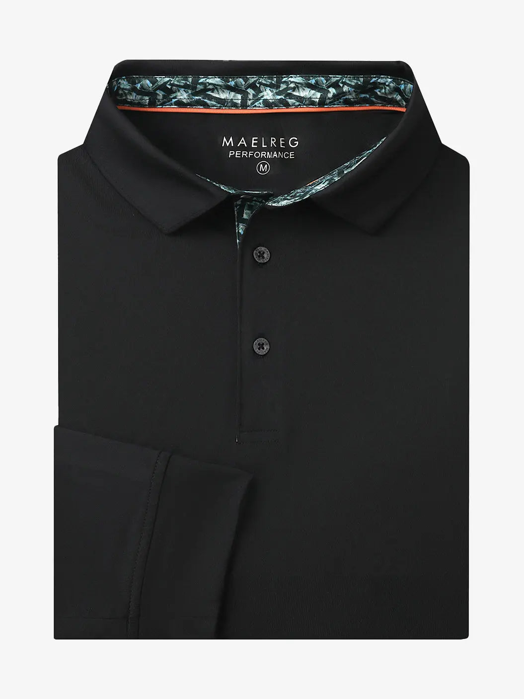 Folded view of BLACK Long Sleeve Solid Jersey Polo showing fabric texture and neat folds