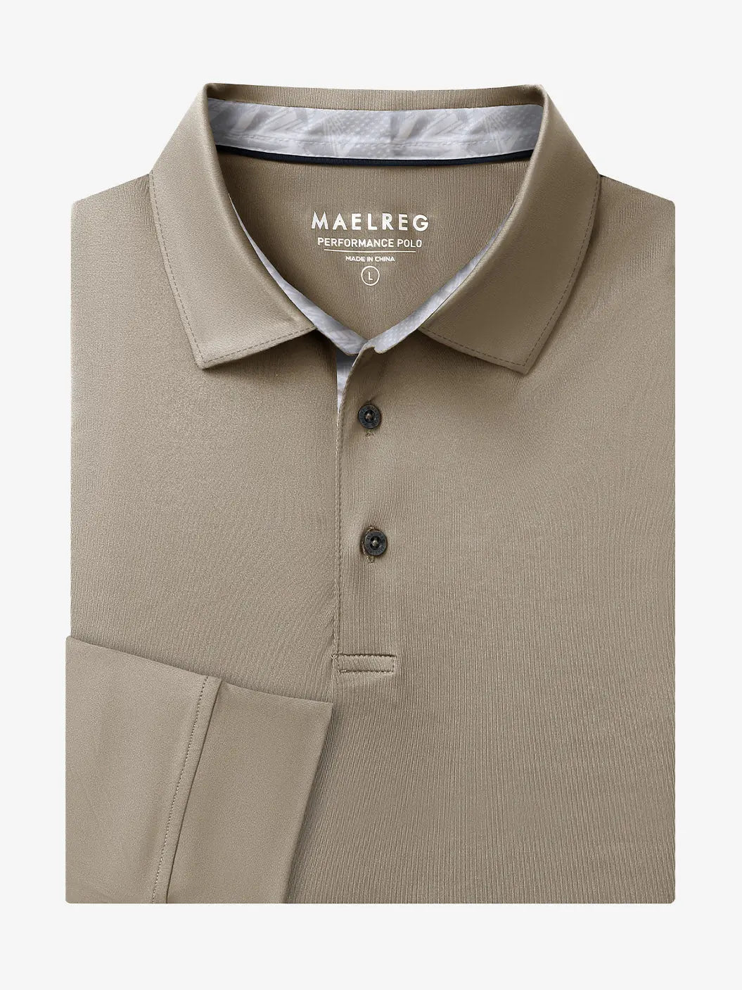 Folded view of DARK KHAKI Long Sleeve Solid Jersey Polo showing fabric texture and neat folds