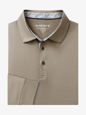 Folded view of DARK KHAKI Long Sleeve Solid Jersey Polo showing fabric texture and neat folds