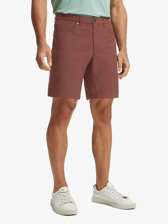 CRANBERRY 4-way Stretch Performance Solid Shorts, golfer front lower body with club, 9 Inch view