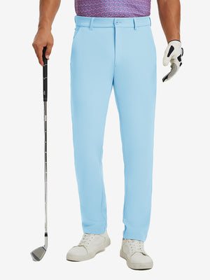 Water-resistant golf stretch nylon pants in light blue, front lower-body view showing clean athletic fit.