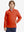 Model wearing kids soft lightweight fleece lined jacket in orange, showcasing front half-body view.