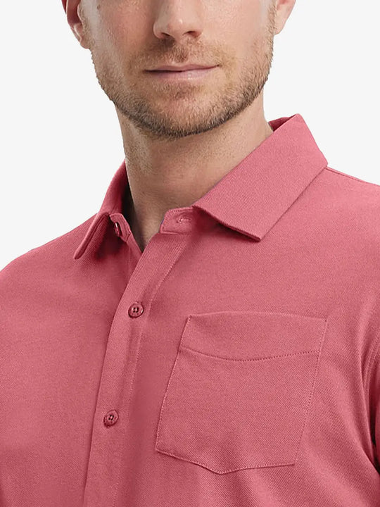 Model front view from nose to chest wearing ROSE Cotton Blend Plain Shirt.