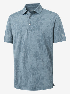 3D rendering of blue flower breathable jacquard pattern 3-button golf polo
