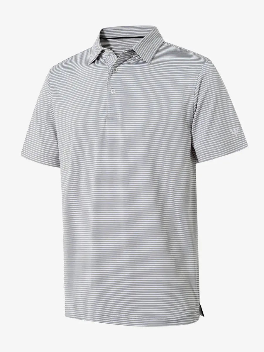 3D view highlighting the Cooling Stripe Golf Shirt’s stripe pattern and design in GREY WHITE STRIPE