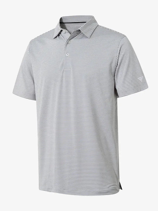 3D view highlighting the Cooling Stripe Golf Shirt’s stripe pattern and design in GREY WHITE STRIPE