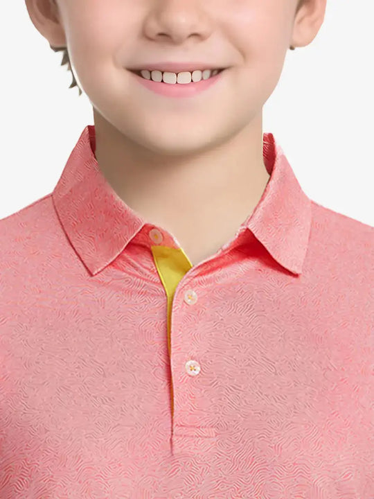 Confident front view from nose to chest in CANDY PINK LINE polo with sporty elegance