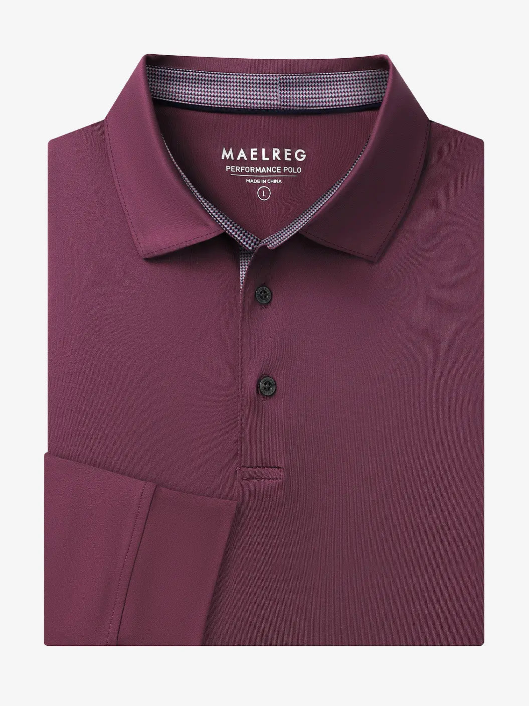 Folded view of BORDEAUX RED Long Sleeve Solid Jersey Polo showing fabric texture and neat folds