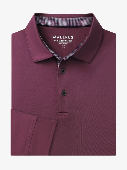Folded view of BORDEAUX RED Long Sleeve Solid Jersey Polo showing fabric texture and neat folds