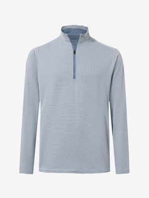 3D render of white light blue grid featherweight midlayer quarter zip pullover