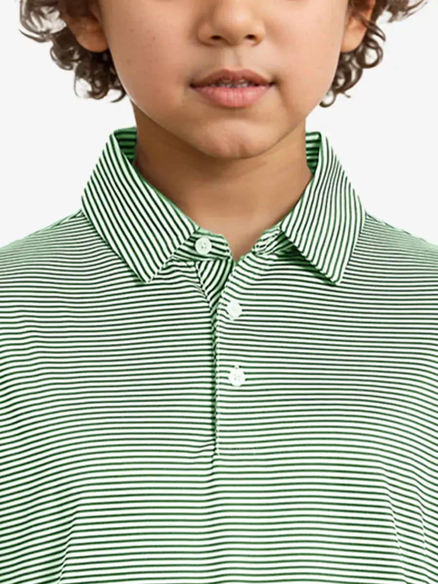 MAELREG Youth Cooling Polo – front upper-body close-up in Emerald Stripe