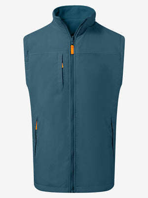 3D rendering of dark blue windproof fleece reversible golf vest.