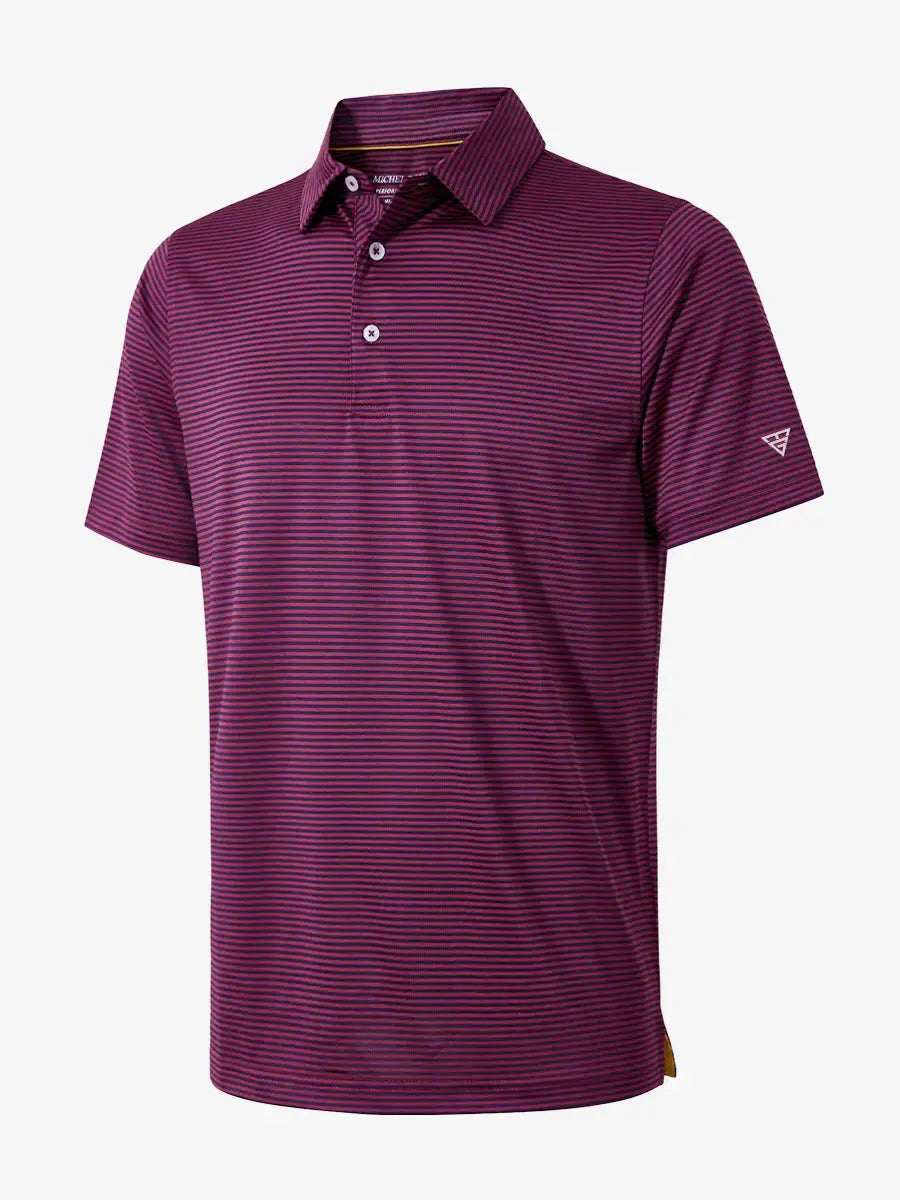 3D view of MAROON STRIPE Cooling Stripe Golf Shirt, highlighting structure and design