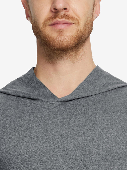 Detailed look at the collar of the Athletic Golf Hoodie, showing fabric texture in Black Grey Heather.