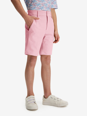 Front lower body in pink boys lightweight dry fit flat front golf shorts