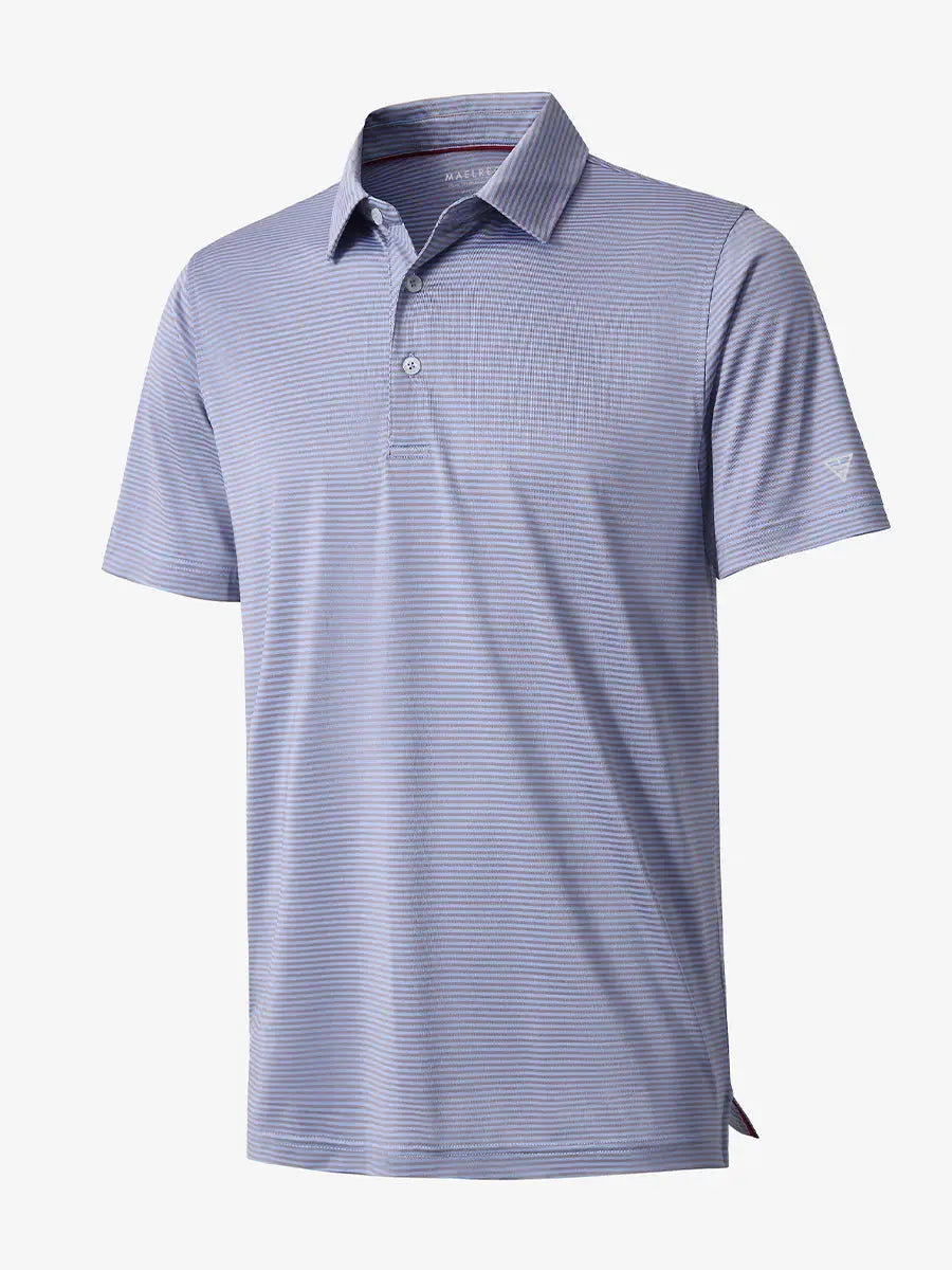 3D visualization of Cooling Stripe Golf Shirt in BLUISHYELLOW STRIPE, emphasizing stripe pattern and texture
