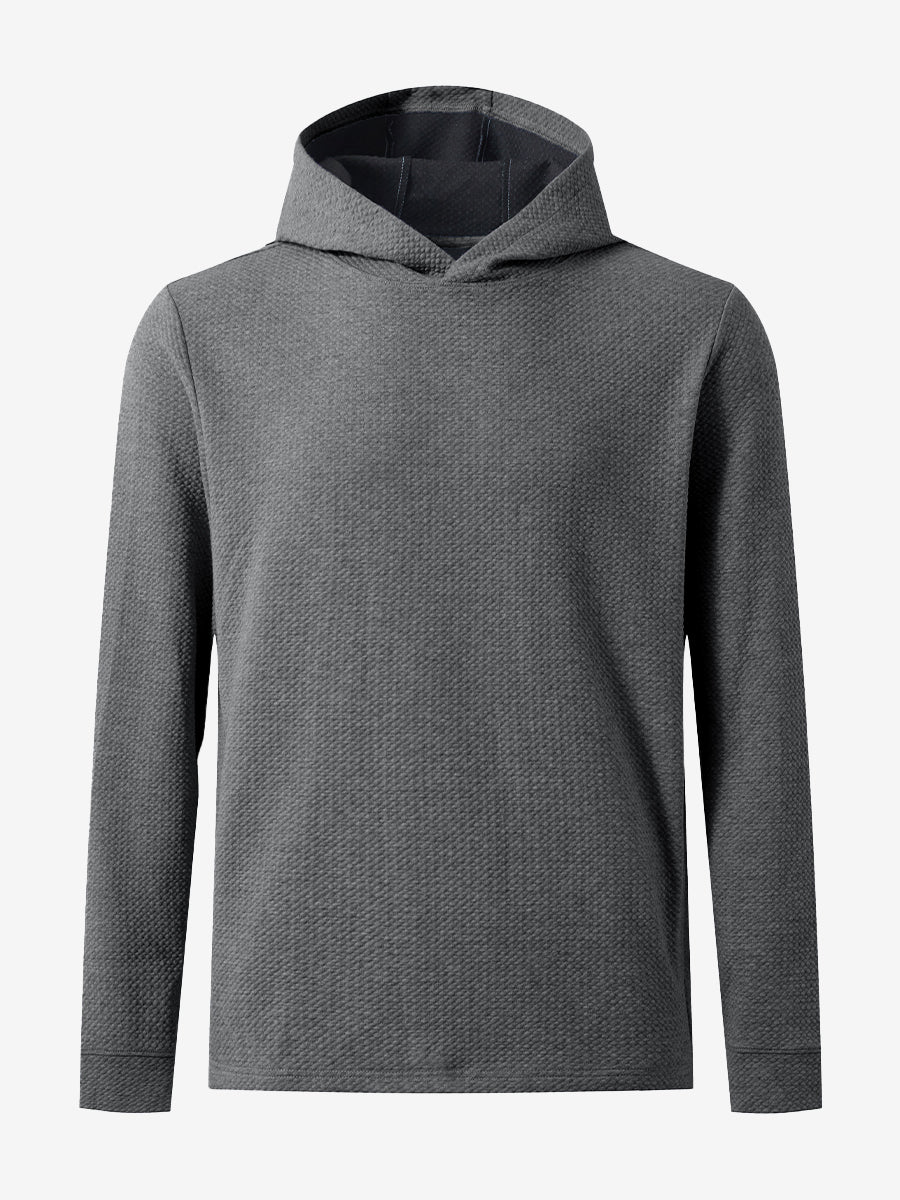 3D front image of texture solid hoodies pullover highlighting simple design and smooth fabric, grey heather.