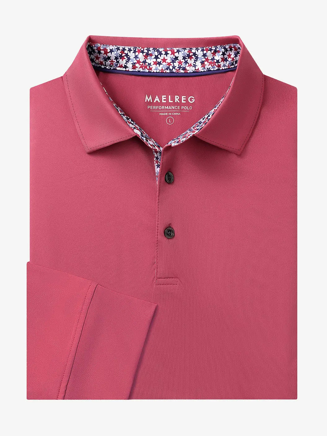 Folded view of CRANBERRY Long Sleeve Solid Jersey Polo showing fabric texture and neat folds