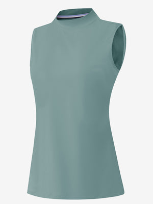 Tops de golf sin mangas con cuello simulado y tecnología de absorción de humedad para mujer