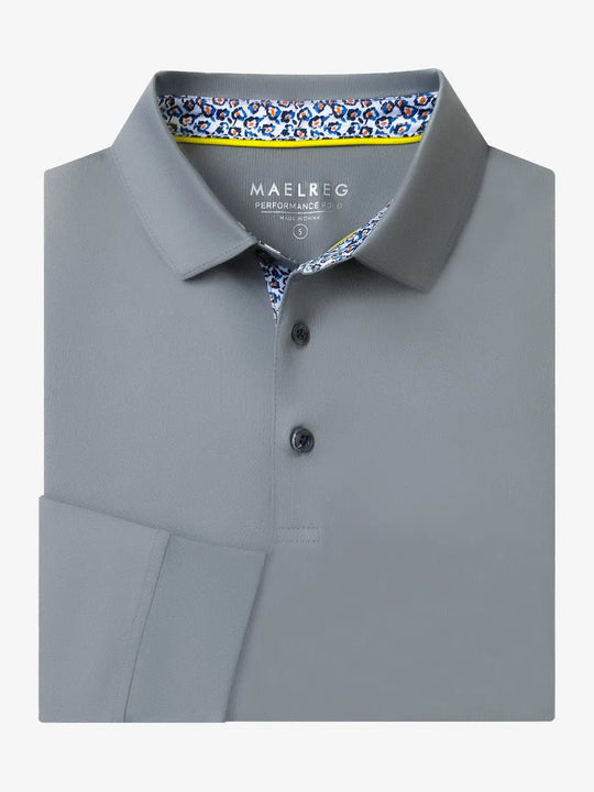 Folded view of LIGHT GREY Long Sleeve Solid Jersey Polo showing fabric texture and neat folds