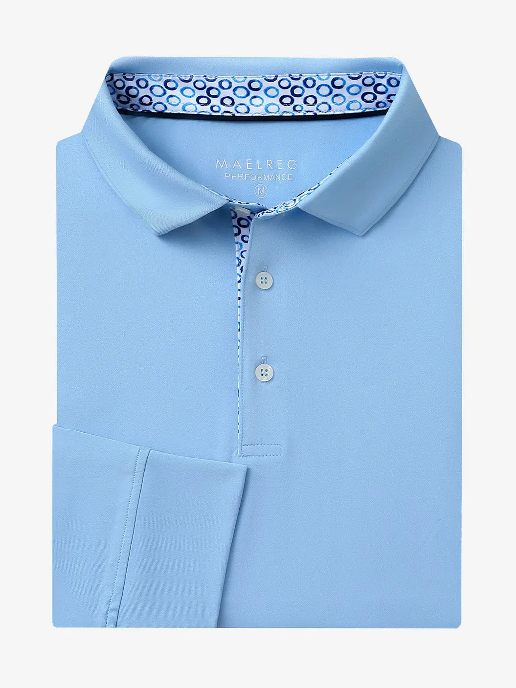 Folded view of LIGHT BLUE Long Sleeve Solid Jersey Polo showing fabric texture and neat folds